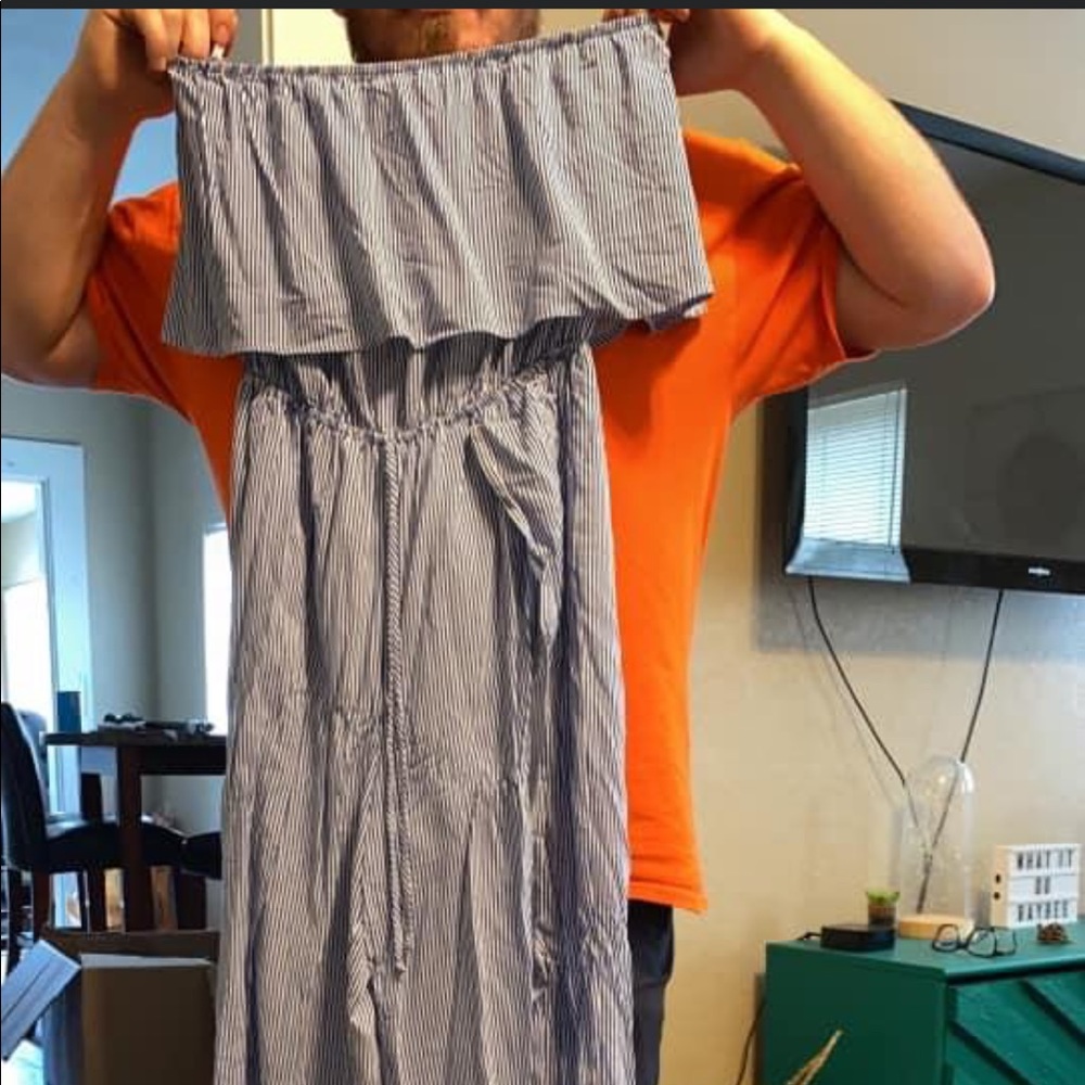 Blue and white stripe jumpsuit